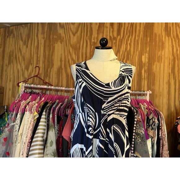 Chico's Maxi Dress Size 2 (L) Blue High-Lo Sleeveless Dress Knit Stretch Print - Picture 3 of 8